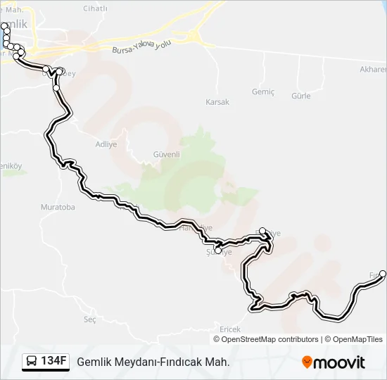 134F Bus Line Map