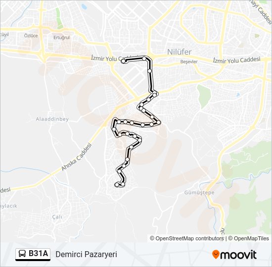 B31A otobüs Hattı Haritası