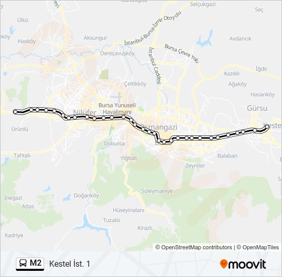 M2 otobüs Hattı Haritası