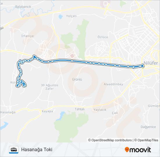 Görükle Minibüsleri - TOKİ minibüs / dolmuş Hattı Haritası