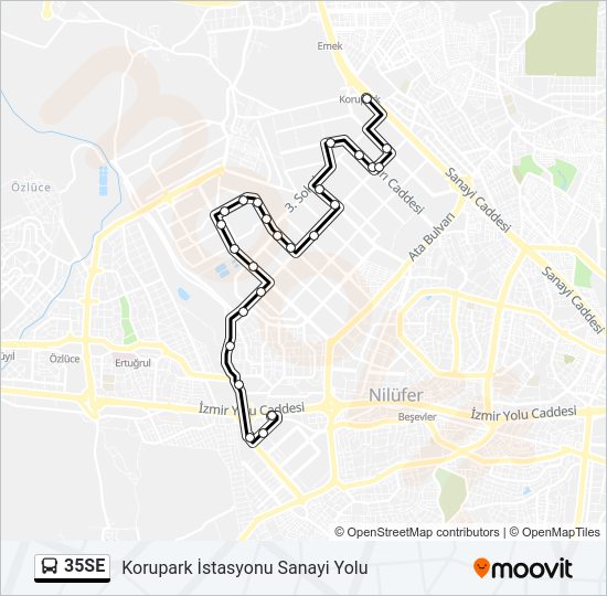 35SE otobüs Hattı Haritası