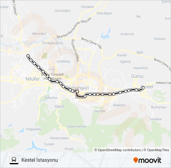 BURSARAY GECE 1 otobüs Hattı Haritası