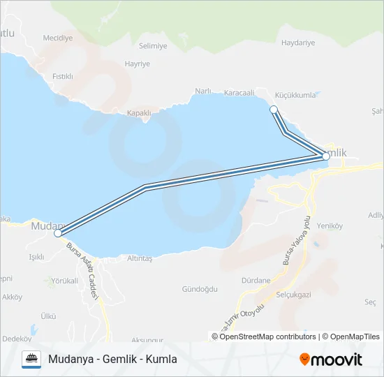 MUDANYA - GEMLIK - KUMLA Ferry Line Map