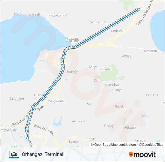 ORHANGAZI TERMINALI - BURSA TERMINALI Cable Car Line Map