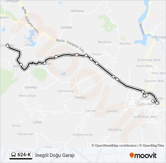 624-K otobüs Hattı Haritası