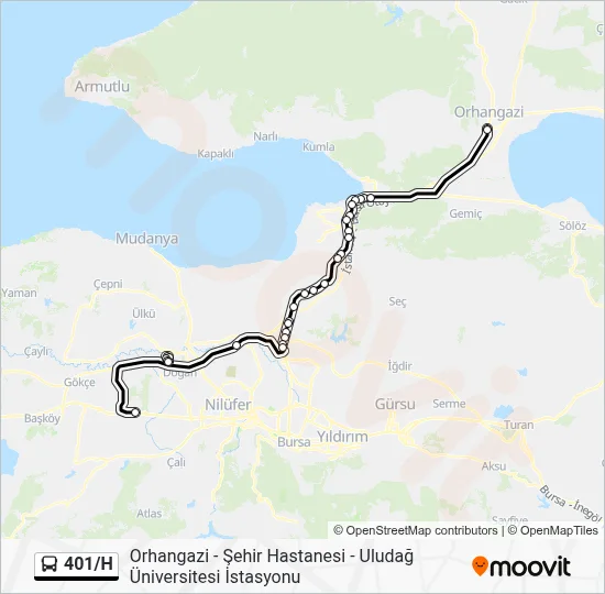 401/H Bus Line Map