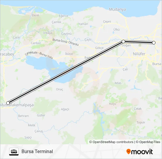 BURSA TERMINAL - ŞEHIR HASTANESI - MKP TERMINAL Cable Car Line Map