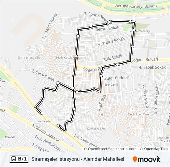 B1 Guzergahi Saatleri Duraklari Ve Haritasi Sirameseler Istasyonu Alemdar Mahallesi Ring