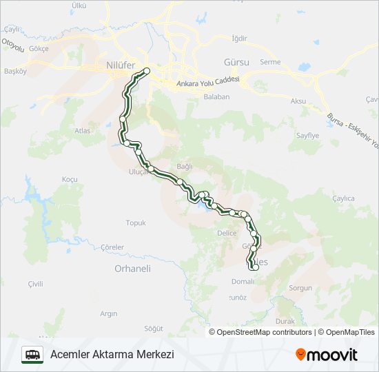Acemler Aktarma Merkezi - Keles minibüs / dolmuş Hattı Haritası