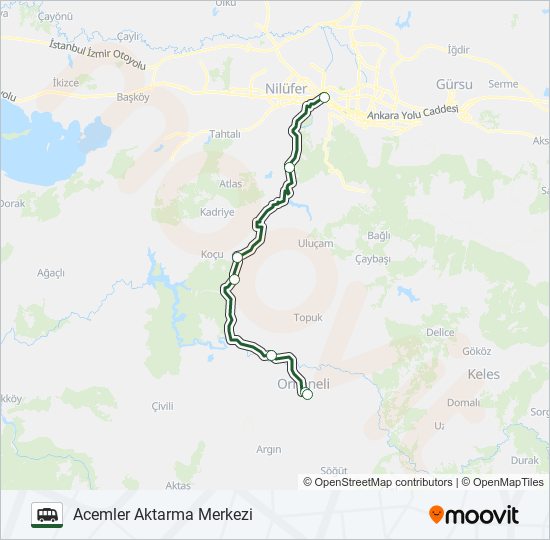 ACEMLER AKTARMA MERKEZI - ORHANELI minibüs / dolmuş Hattı Haritası
