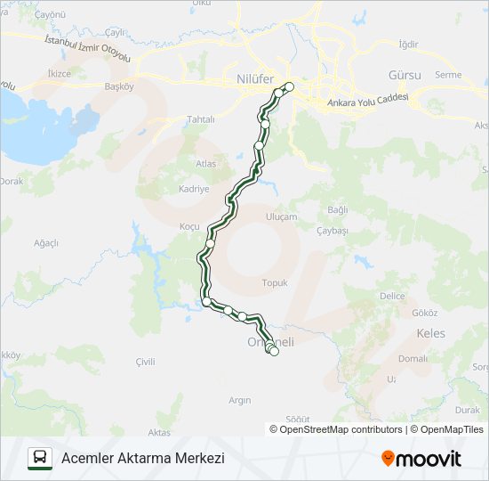 ACEMLER AKTARMA MERKEZI - ORHANELI otobüs Hattı Haritası