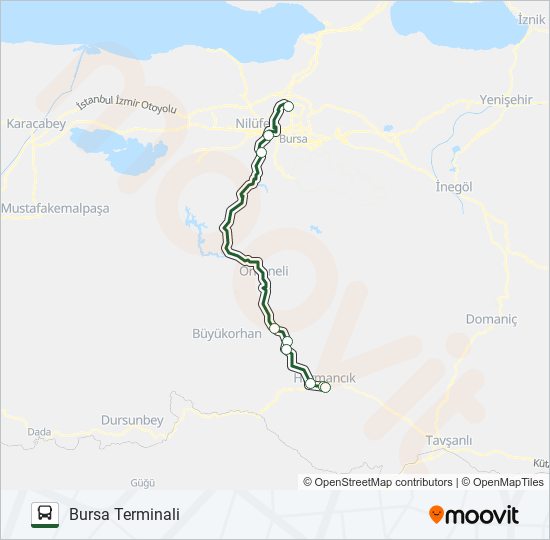 BURSA TERMINALI - HARMANCIK TERMINALI otobüs Hattı Haritası