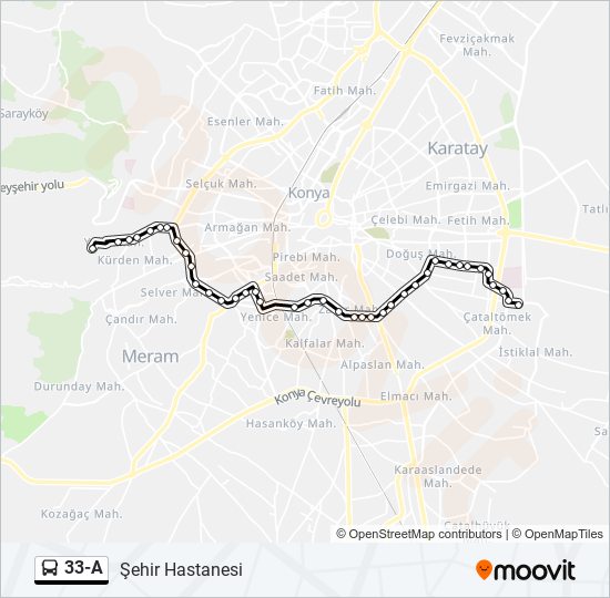 33-A otobüs Hattı Haritası