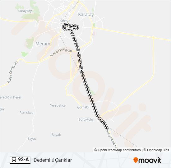 92-A otobüs Hattı Haritası