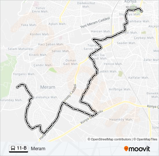 11-B otobüs Hattı Haritası