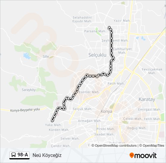98-A otobüs Hattı Haritası