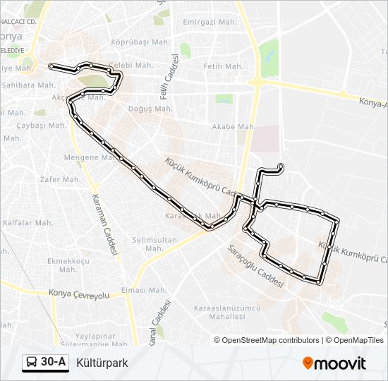 30-A otobüs Hattı Haritası