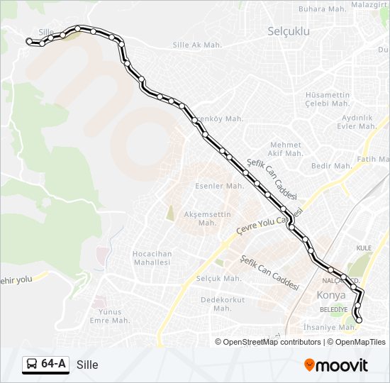 64-A otobüs Hattı Haritası
