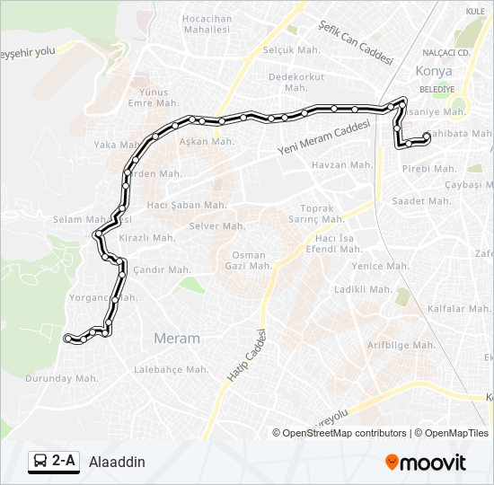 2-A otobüs Hattı Haritası