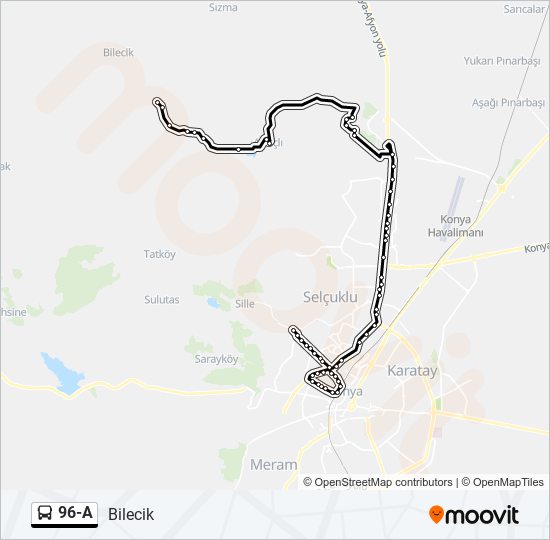 96-A otobüs Hattı Haritası