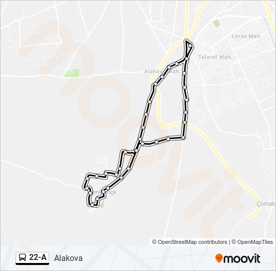 22-A otobüs Hattı Haritası