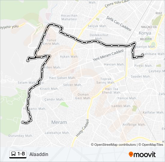 1-B otobüs Hattı Haritası