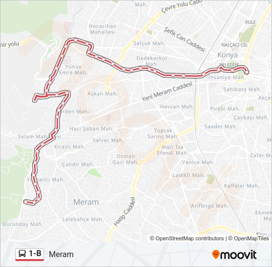 1-B otobüs Hattı Haritası