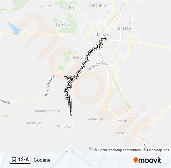 12-A otobüs Hattı Haritası