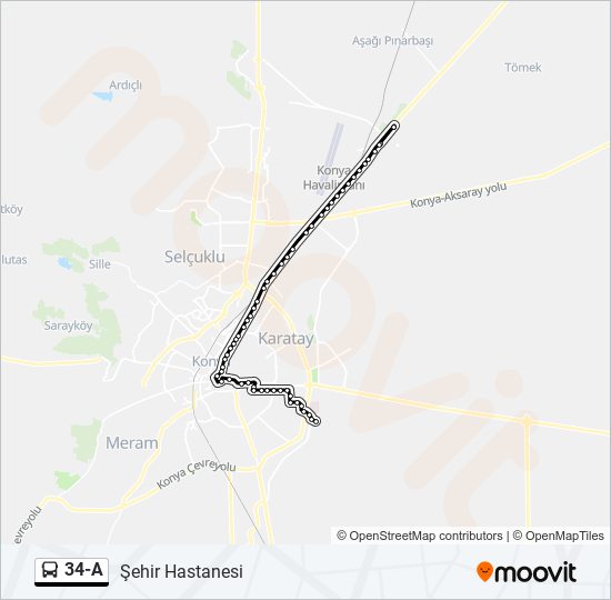 34-A otobüs Hattı Haritası