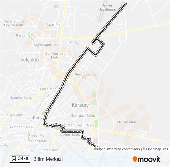 34-A otobüs Hattı Haritası