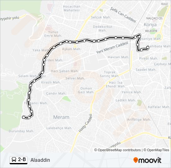 2-B otobüs Hattı Haritası