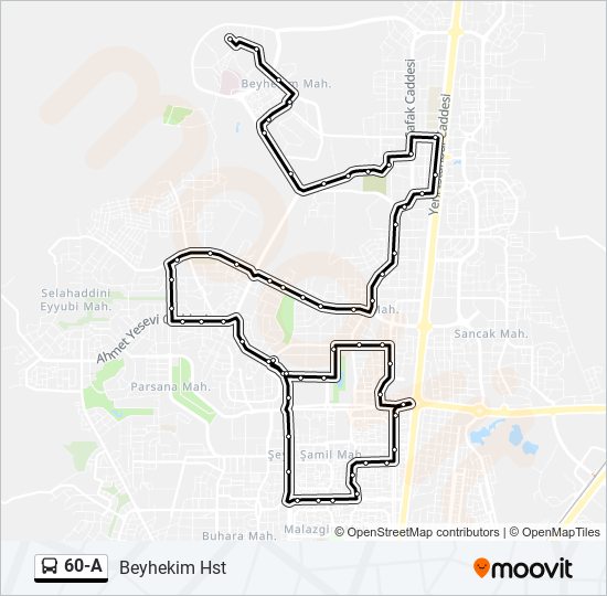 60-A otobüs Hattı Haritası