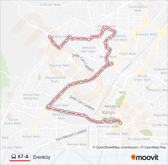 67-A otobüs Hattı Haritası