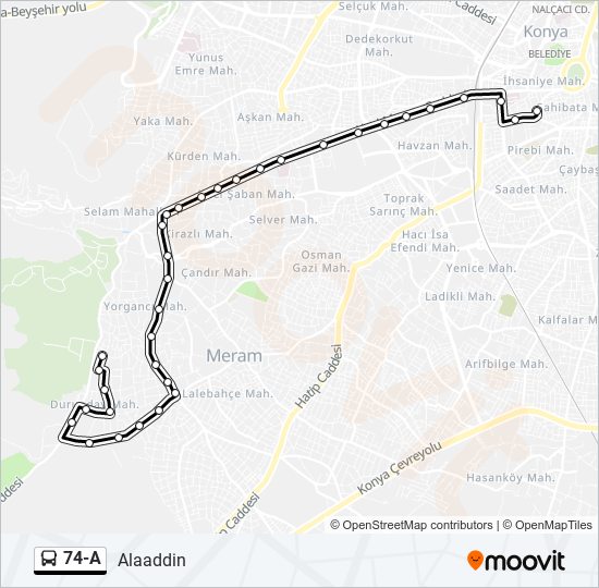 74-A otobüs Hattı Haritası