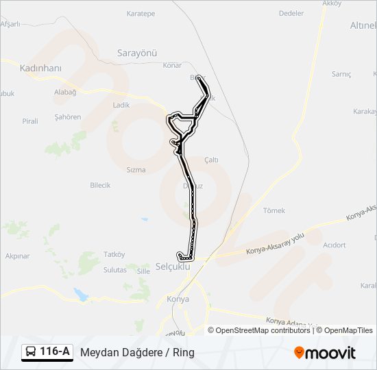116-A otobüs Hattı Haritası