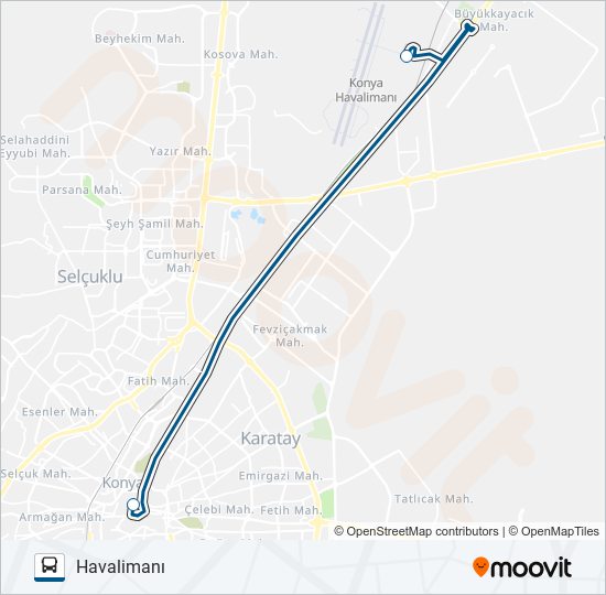 KONYA - HAVALIMANI otobüs Hattı Haritası