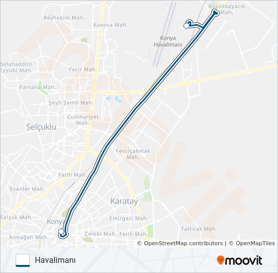 KONYA - HAVALIMANI otobüs Hattı Haritası