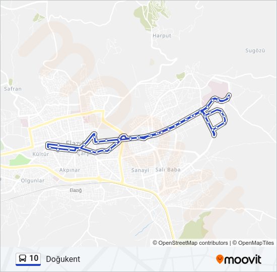 10 otobüs Hattı Haritası