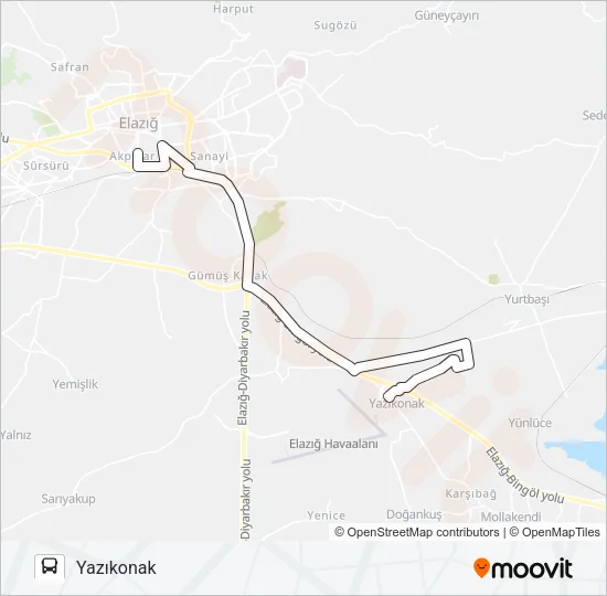 YAZIKONAK BELEDİYESİ-TOKİ Bus Line Map
