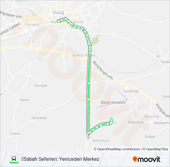 AKÇAKİRAZ BELEDİYESİ-YENİCE otobüs Hattı Haritası
