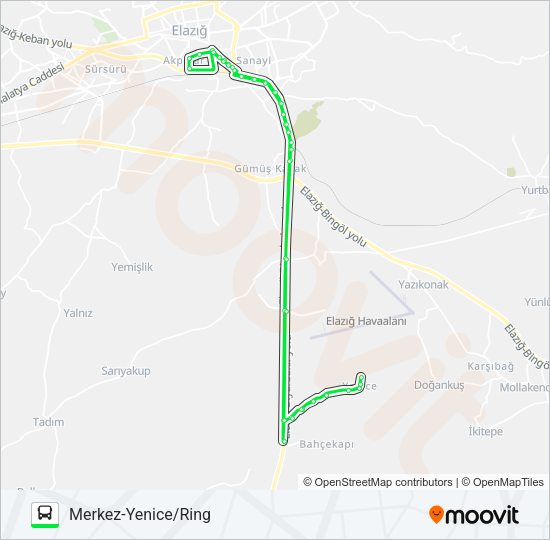 AKÇAKİRAZ BELEDİYESİ-YENİCE otobüs Hattı Haritası
