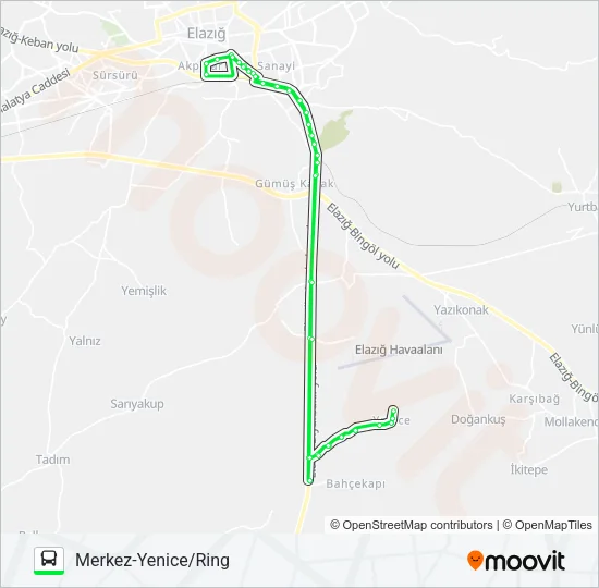 AKÇAKİRAZ BELEDİYESİ-YENİCE Bus Line Map