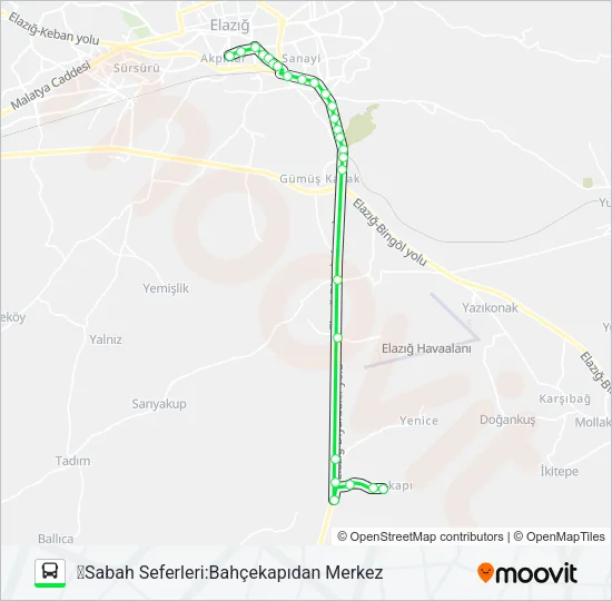 AKÇAKİRAZ BELEDİYESİ-BAHÇEKAPI Bus Line Map