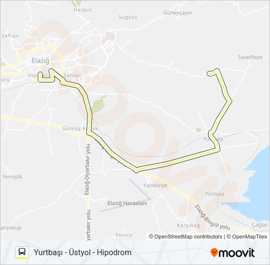 YURTBAŞI BELEDİYESİ ÜSTYOL otobüs Hattı Haritası