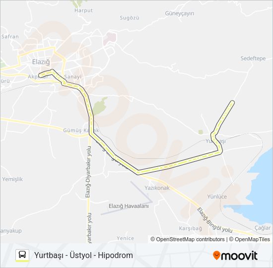 YURTBAŞI BELEDİYESİ ÜSTYOL otobüs Hattı Haritası