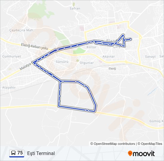 75 otobüs Hattı Haritası