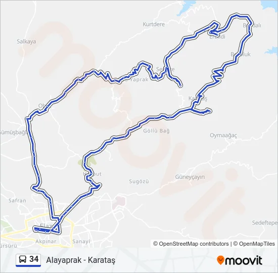 34 otobüs Hattı Haritası