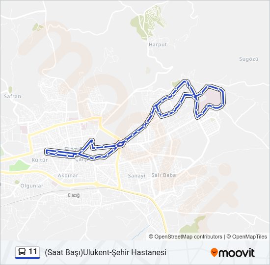 11 otobüs Hattı Haritası
