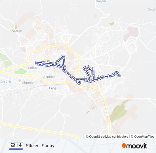 14 otobüs Hattı Haritası