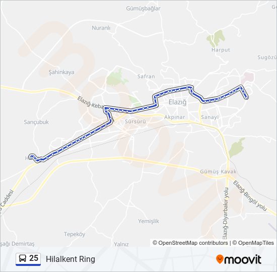 25 otobüs Hattı Haritası